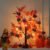 Thanksgiving Decorations, 24IN 24LT Lighted Fall Maple Leaves Tree Fall Decor, 2FT Brown Battery Powered Timer Autumn Trees Decorations with 12 Wood Turkey Ornaments for Home, Holiday